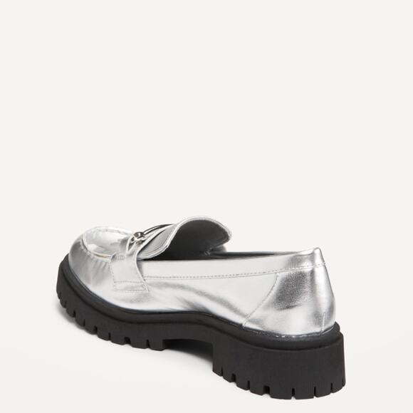 Old Navy silver Faux Leather Chunky Heel Loafers - Picture 2 of 8